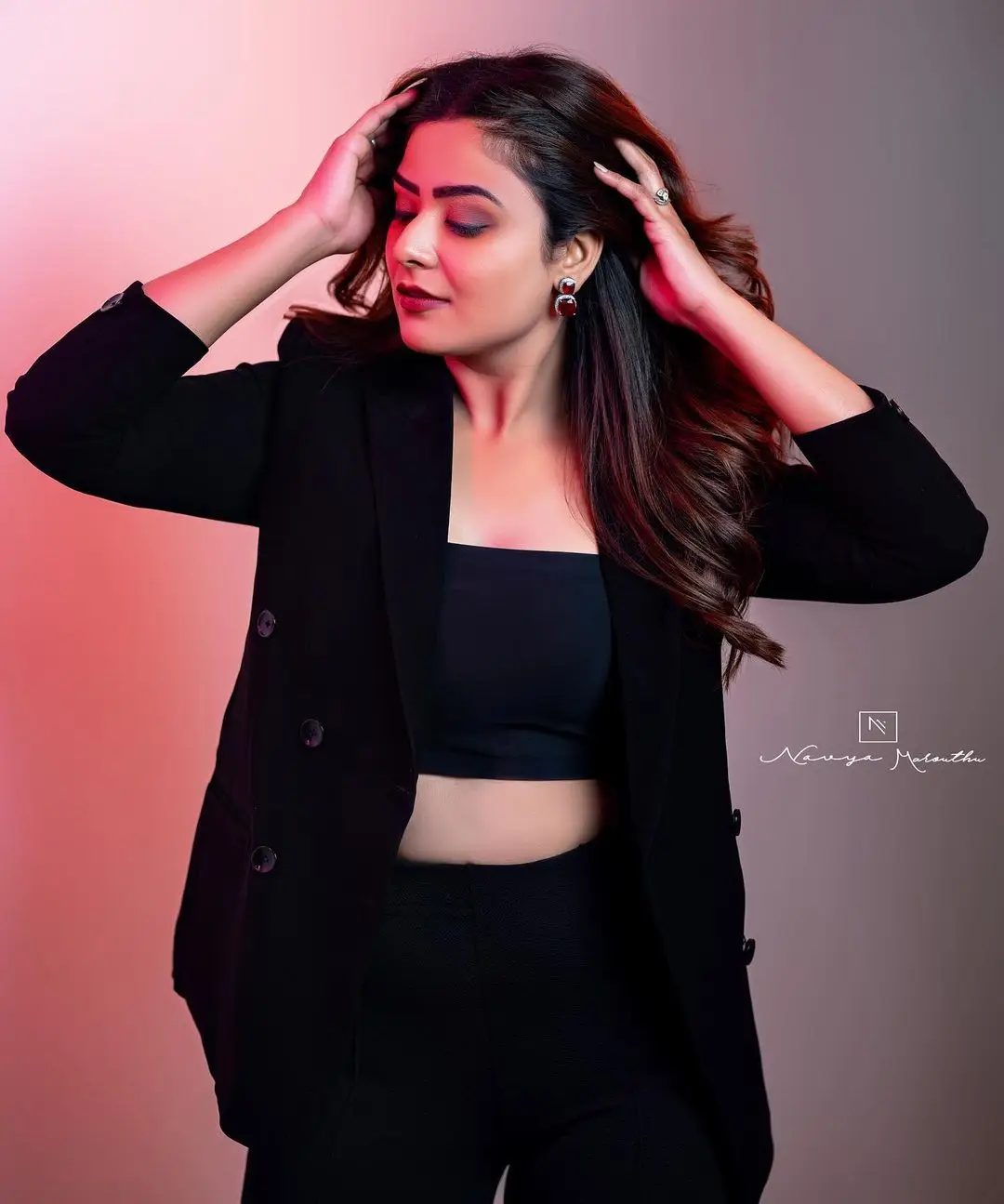 Priyanka Sharma Wearing Black Dress Long Hair